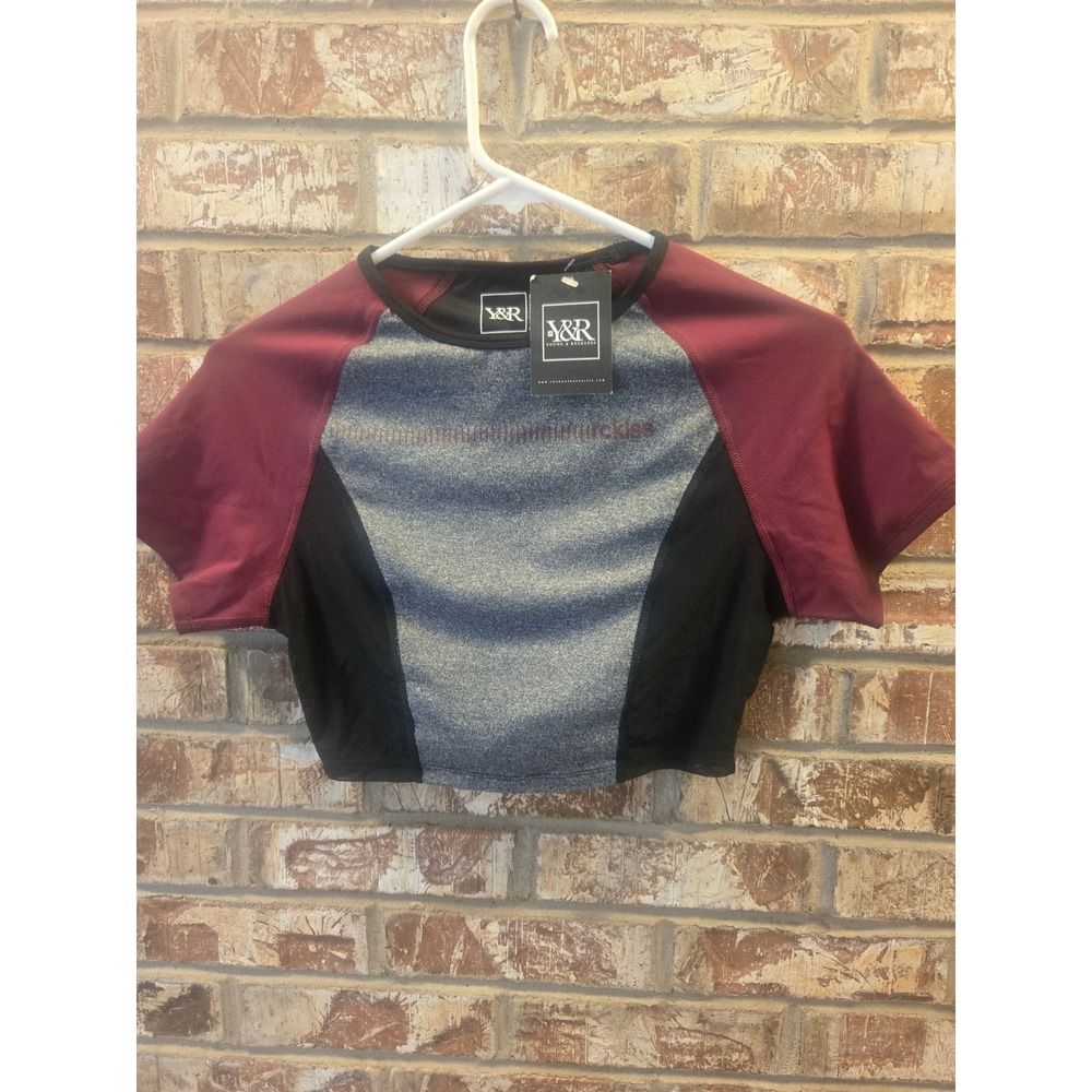 Young & Reckless Athletic Crop Top Burgundy Black Gray Workout Short Sleeve
